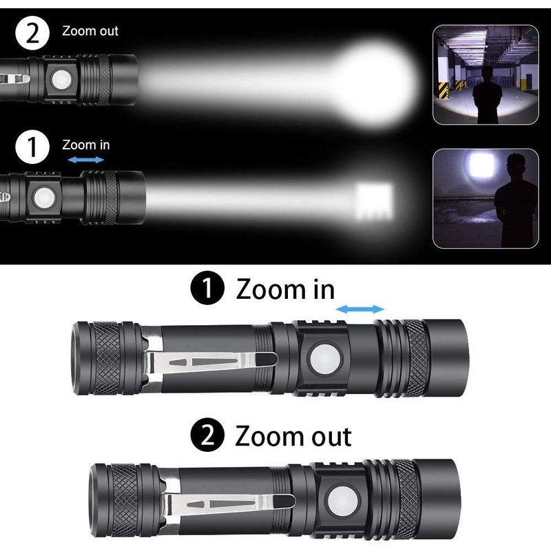 LED Tactical Flashlight Rechargeable, IPX6 Waterproof Flashlight, 2000lm, Super Bright