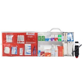 MFASCO 2-Shelf OSHA Compliant First Aid Kit - Wall Mount Metal Cabinet - 227 Pieces - Workplace Safety, Blood Pathogen Cleanup - Commercial, Office, Kitchen, for Home & Business Emergency Kit