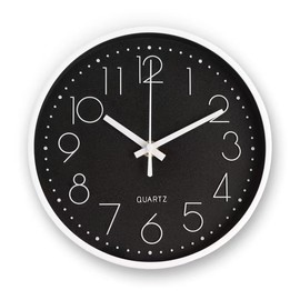 CIMOYBAI 20 cm Round Quartz Wall Clock, No Ticking Noise, 8 Inch Modern Quiet Wall Clock, Suitable for Office, Living Room, Kitchen, School, Children's Room (Black)