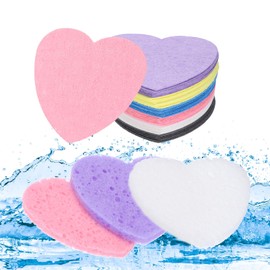 uxcell 30 Count Compressed Facial Sponges Heart-Shaped Face Cleansing Sponges Pads for Daily Skincare Routines at Home, Kitchen, Travel, Black/White/Blue/Purple/Pink/Yellow