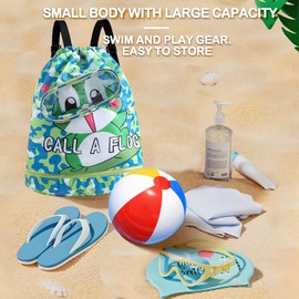 Kids swimming bag，double-layer swimming bag kids waterproof，dry and wet storage bag adjustable strap, waterproof compartment design，Perfect children's swimming equipment backpack. (Blue Spaceman)