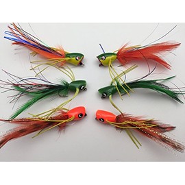 Fly Fishing "JAZZY POPPERS" Selection, set of 6 Flies size 4 for Bass Pike Trout Perch Chub Saltwater PACK #320B