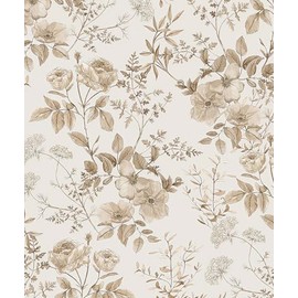 Erfoni 16.9" x118" Boho Floral Peel and Stick Wallpaper Beige Flower and Leaf Contact Paper Self Adhsive Removable Wallpaper Boho Botanical Wall Paper for Bedroom Cabinets Decor Vinyl Roll Waterproof