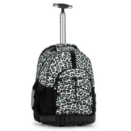 Choco Mocha Kids Rolling Backpack for Girls Teen, 18 Inch Travel Roller Backpack with Wheels School Bookbag, Leopard Black