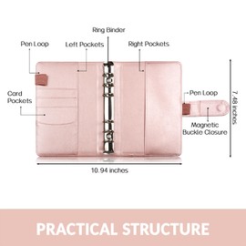 Sooez A6 Notebook Binder, 6 Ring Planner Binder A6 PU Leather Notebook Binder, Loose Leaf Personal Organizer Binder Cover with Magnetic Buckle Closure, PU Leather Portfolio Binder, 7.48"x5.2"