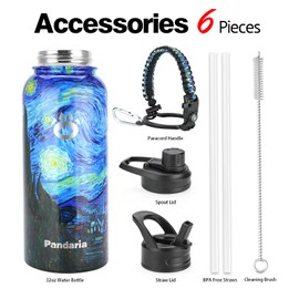 Pandaria Insulated Water Bottle 32oz, Stainless Steel Water Bottle with Straw & Spout Lids & Paracord Handle (Starry Night, 32 Ounces with Paracord Handle)