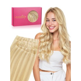 WENNALIFE Genius Weft Tape in Hair Extensions Human Hair 20 Inch 60g Light Blonde Highlighted Golden Blonde Tape Ins Luxury Remy Hair Extensions De Cabello Humano Straight Invisible 31" Wide Weft