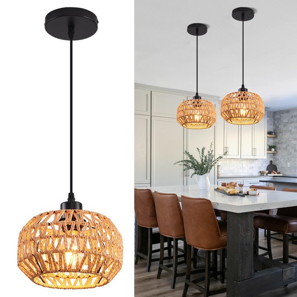 AOJUNSANSAN Rattan Woven Pendant Light Fixture Bohemian Chandelier Hanging Light