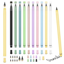 OFFCUP Infinity Pencil, 10PCS Inkless Pencils Forever Pencil with Eraser, Including 10 Replaceable Nibs, 20 Erasers Reusable Everlasting pencil Magic Pencils for Writing Art Sketch Painting Tool
