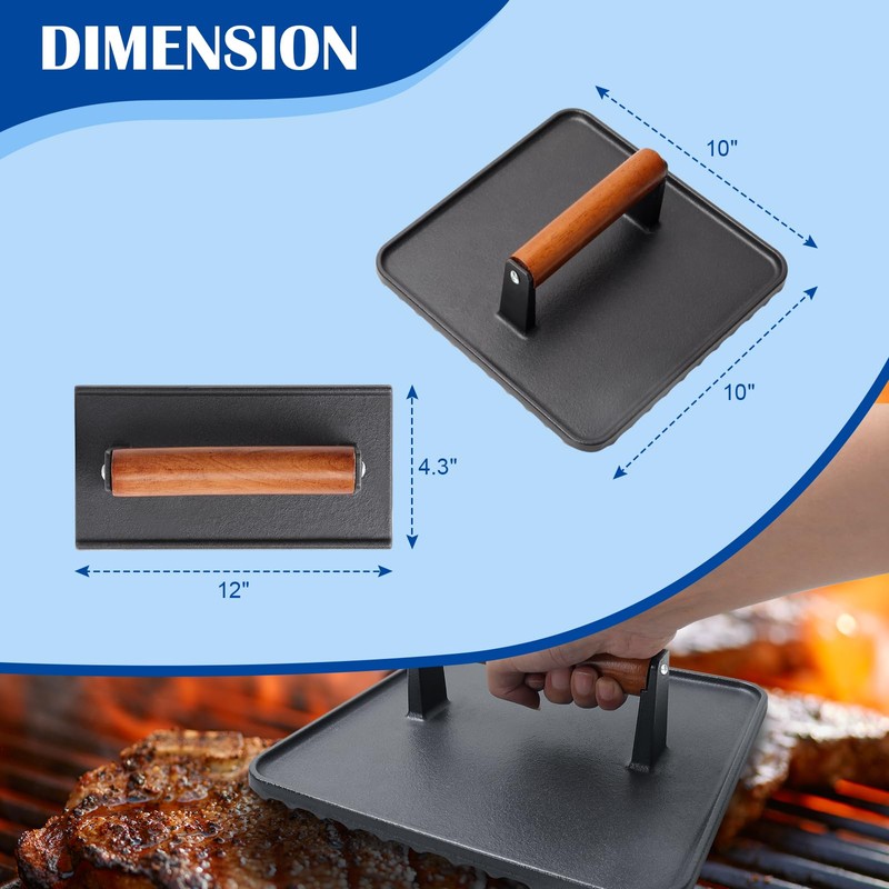 SafBbcue 10" Square Bacon Press & Rectangle Meat Press, Heavy
