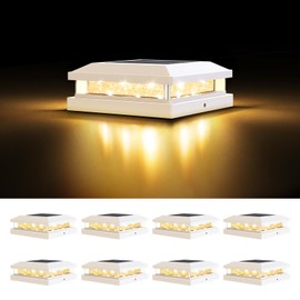 8-Pack Solar Post Cap Lights Outdoor, Waterproof Solar Powered Deck Lights for 4x4 4.5x4.5 5x5 Wooden/Vinyl Post, Outside White Fence Light with 16LEDs Warm/Cool Lighting in Garden, Patio, Porch