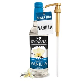 Syruvia Sugar Free Vanilla Syrup With Syrup Pump Dispenser – Vanilla Coffee Syrup Flavor, 25.4 fl oz, Kosher, Gluten Free, Perfect for Coffee, Drinks, Soda, Desserts, and More