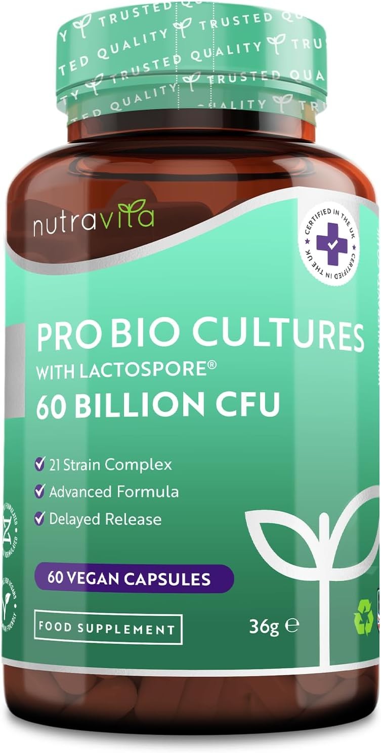 Nutravita 60 Billion CFU Probiotic Cultures | Vegan-Friendly Gut Health Supplement