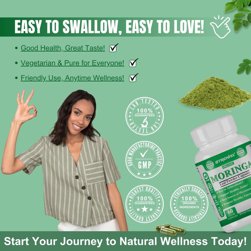 STRENAX STRENAX Organic Moringa Powder Capsules C Natural Dietary Supplement