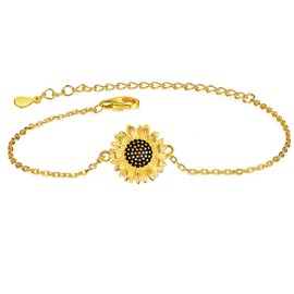 ORANGE FOREST Sunflower Bracelet for Women 925 Sterling Silver Gold Plated Adjustable Sunflower Bracelets Birthday Christmas Thanksgiving Day Jewelry Gifts for Women
