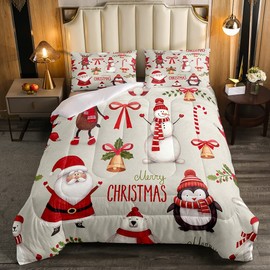 Erosebridal Merry Christmas Comforter Set, Kids Santa Claus Bedding Set Twin Size, Cute Deer Penguin Down Comforter for Boys Girls Xmas Bedroom Decor Christmas Bell Snowman Duvet Sets