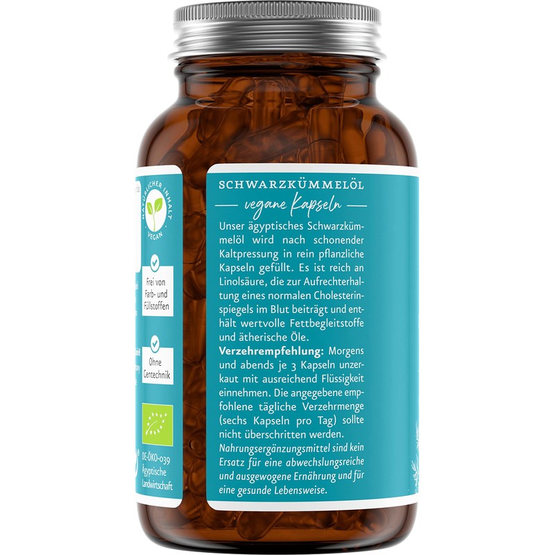 Black Cumin Oil Capsules Vegan Organic with Egyptian Black Cumin