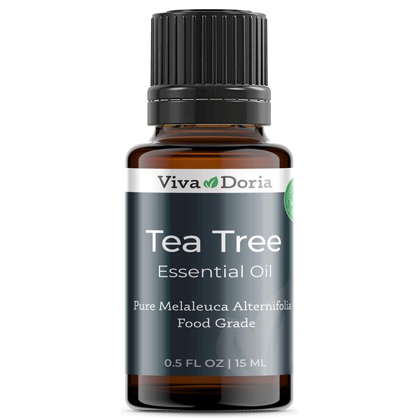 Viva Doria Aceite esencial de árbol de té 100% puro, sin diluir, grado alimenticio, aceite de árbol de té australiano, 15 ml