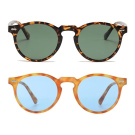 Gleyemor Vintage Polarized Sunglasses for Men UV400 Protection Retro Round Sunglasses (Tortoise/Green + Yellow Tortoise/Clear Blue)