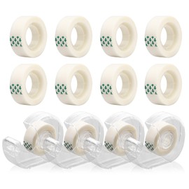 Huakaile 4 Pieces Clear Tape Dispenser, Cute Tape Holder with 8 Invisible Tape Refills, Small Tape Cutter for Packing Wrapping Gift Desk Office School (0.7" x 984"/27.3 yd)