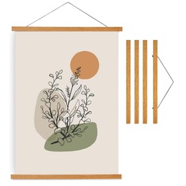 4Pcs Wood Poster Frame, 51cm Magnetic Poster Hanger Frame with Hanging Rope, Teak Wood Magnet Poster Frame for Posters, Scrolls, Prints, Pictures, Maps, Photos, and Canvas Artwork (Teak Wood, 51CM)