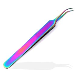 PRECISE CANADA: STAINLESS STEEL MULTI RAINBOW COLOR 3D EYELASH EXTENSION TWEEZERS ANGLED FINE POINT 4.5"