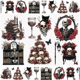WANDIC 3 Sheets Rub On Transfer Stickers Retro Skull Theme Waterproof Decals Furniture Craft Decorative for DIY Scrapbooking Photo Albums,15 * 30cm