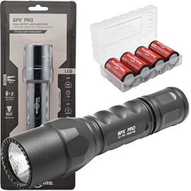 SureFire 6PX Pro 600 Lumen Tactical EDC Flashlight Bundle with 4x Extra CR123A Batteries and Lightjunction Battery Case