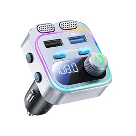 60W Bluetooth 5.4 FM Transmitter Car Adapter [Reinforced Dual Mics & Deep Bass] [Dual PD 60W & QC3.0] Fast Charging Handsfree Calling Wireless Radio Bluetooth Transmitter for Car [Silver]