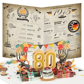 Joyoldelf 80th Birthday Card, 1945 Vintage Newspaper Birthday Card, 3D Pop Up Greeting Cards with Envelope, Vintage Birthday Gifts for Men and Women