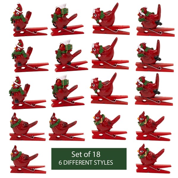 BANBERRY DESIGNS Cardinals Clip On Ornaments - Set of 18