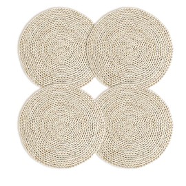 Round Woven Place Mats Natural Corn Straw Place Mats 12 Inch Place Mat Non-Slip Handmade Rustic Heat Resistant Coasters for Home Dining Table (Pack of 4)