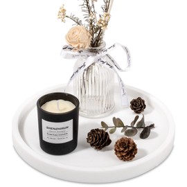 Silicone Bathroom Tray Round Vanity Tray Decorative Soap Holder Kitchen Countertop Organizer Coffee Table Decor for Candle, Perfume, Plant, 8 Inch, White