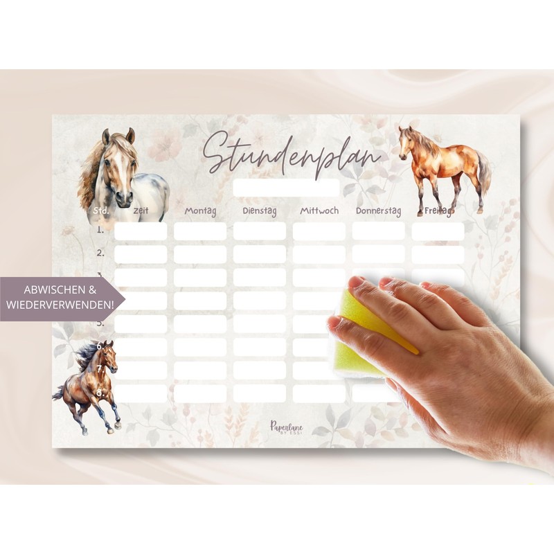 Horse timetable magnetic wipe clean for fridge and whiteboard, boho