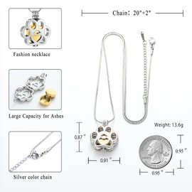 Pet Cremation Jewellery for Ashes for Dog/Cat Paw Stainless Steel Memorial Locket Urn Necklace Inside Mini Case Keepsake Cremation Jewellery Women Men, Stainless Steel, No Gemstone
