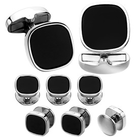 HAWSON Cufflinks and Studs for Men-Black Stone Mens Fashion Gun-Black Cufflinks and Tuxedo Shirt Studs Set for Regular Weeding Business Accessories
