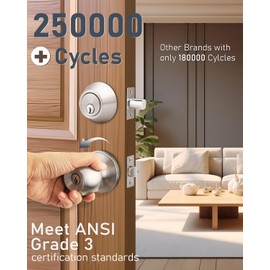 Brotima 2 Pack Keyed Entry Door Knob and Single Cylinder Deadbolt Combination Set in Satin Nickel, Keyed Alike Exterior Knob Door Handle and Deadbolt Lock and Key, Round Locking Lever Handle Set