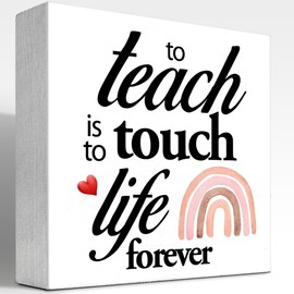 z-crange To Teach is to Touch a Life Forever Wood Box Sign Desk Decor,Classroom Wood Sign,Thank You Gifts for Teacher,Teacher Office Decor for School Shelf Table Decorations