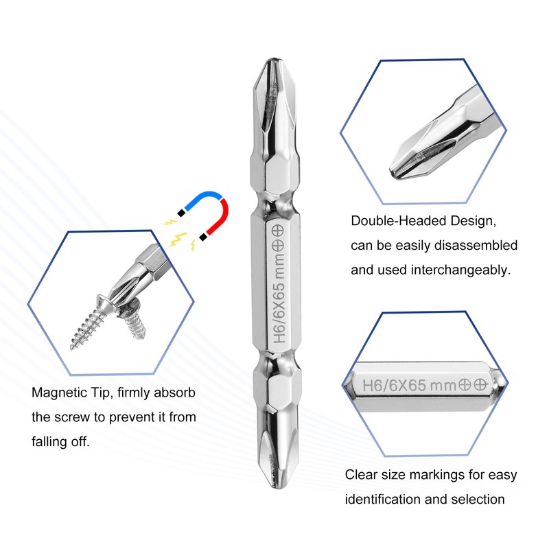 sourcing map Magnetic Double Ended Screwdriver Bit 6mm PH2 2.56"/65mm