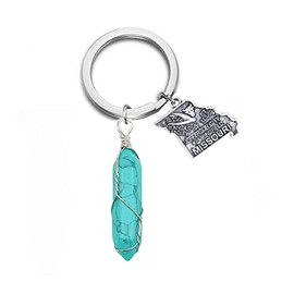 JJTZX State Crystal Stone Keychain Natural Blue Turquoise Healing Crystal US Map Keychain Miss You Love Keyring (MO-Missouri)