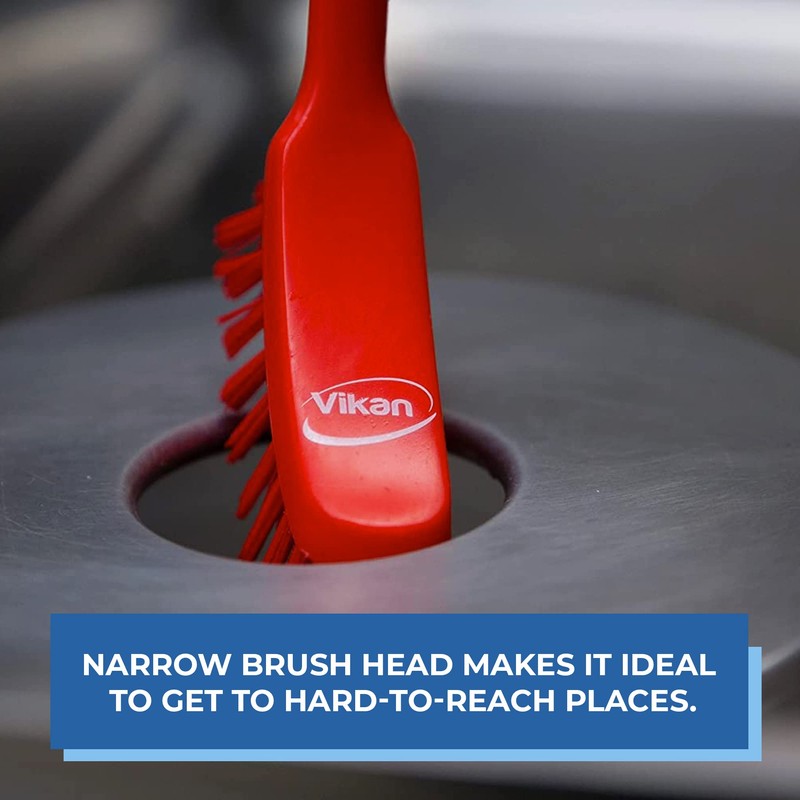 Vikan - Fine Dish Brush - Heavy-Duty, Narrow, Slip-Resistant Cleaning