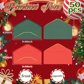 Cholemy 50 Pack #10 Business Envelopes with Gold Border Self Adhesive V Flap Mailing Invitation Envelopes for Office Checks Wedding New Year Parties Greeting Cards Money 4 1/8 x 9 1/2(Red, Green)