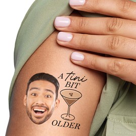 Big Dot of Happiness Custom Photo A Tini Bit Older Espresso Martini Temporary Tattoos, Cocktail Birthday Party Favors - Fun Face Temporary Tattoos - Set of 12