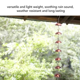 Umbrella Rain Chain Set, 3.28ft Copper Plated Rain Chain for Gutters with Adapter, Umbrella Rain Chain Cups to Replace Gutter Downspout, Divert Water and Home Display, 8 Cups