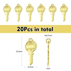 KitBeads 20pcs 18k Real Gold Plated Key Charms Brass Key Lock Charms Small Gold Key Shape Charms for Jewelry Making Bracelets Necklace Bulk