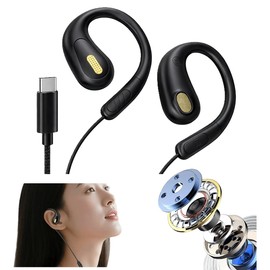 DearJapan 2025 Treble Improved Model, Open-Ear Earphones, Wired with Microphone, For Computers, Conferences, Earhooks, No Clogging Ears, Ear Pain, Open Type, For Listening, Earphone Mic, Compatible