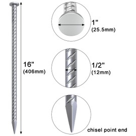 VVOKGO 16 Inch Rebar Stakes 1/2 Inch Diameter Galvanized Steel Ground Anchors Heavy Duty，Metal Asphalt Anchoring Spikes for Speed Bump, Handicap Threshold Ramps，Parking Limits Curb and Tent (24 Pack)