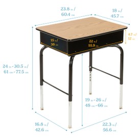 ECR4Kids Open Front Desk with Metal Storage Book Box, Adjustable, Classroom Furniture, Oak