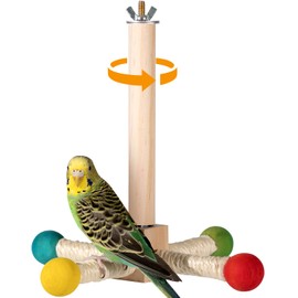 Goodlifebird Bird Stand Perch Toy 360° Wooden Spinning Toy for Parrots, Fun Cage Accessory for Budgies, Cockatiels, Lovebirds, Conures, Parakeets, and Finches