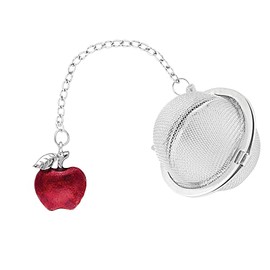 Supreme Housewares 18/8 Stainless Steel 2 Inch Mesh Tea Ball Infuser/Tea Interval Diffuser Infuser with Zinc Alloy and Enamel Apple Charm